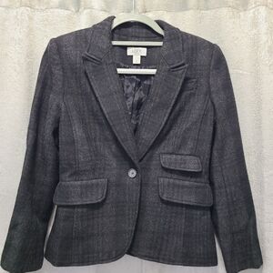 LOFT Black Charcoal Plaid Wool Blend Blazer‎ Jacket 8P